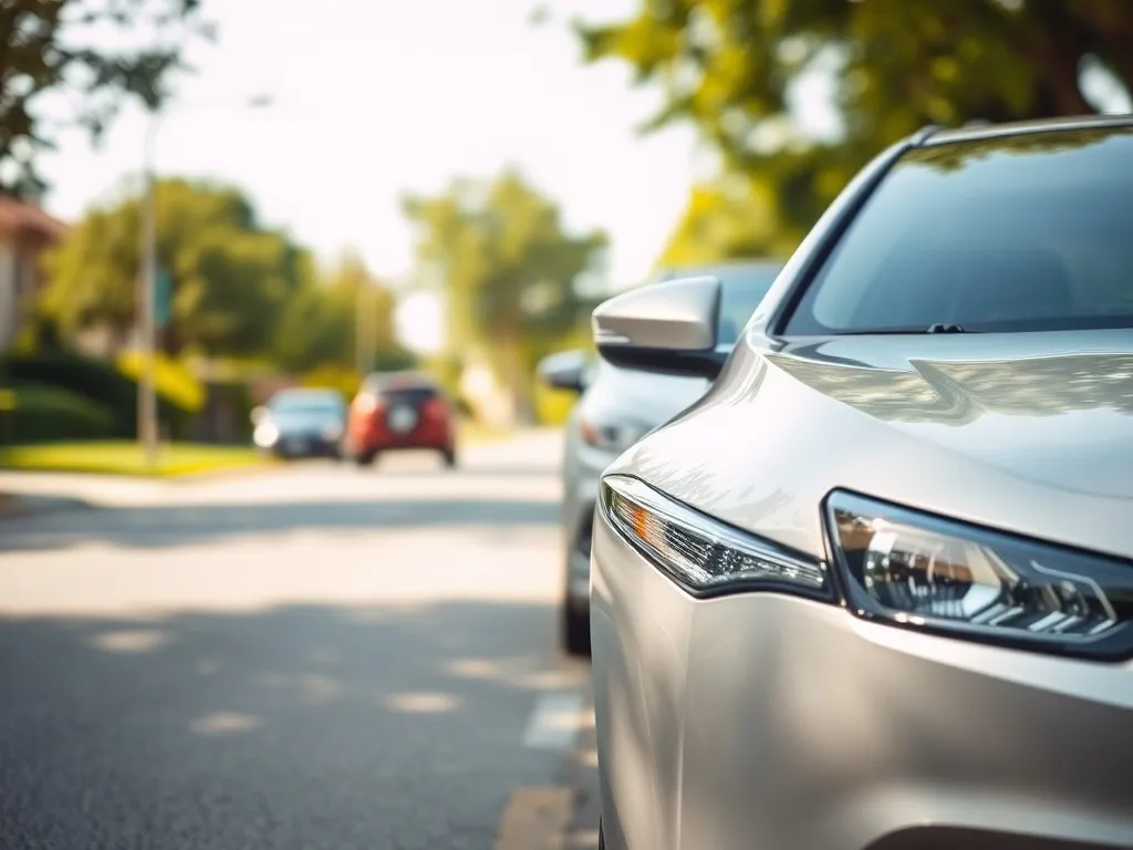Nowoczesne, zadbane auto średniej klasy zaparkowane na spokojnej ulicy, symbolizujące niezawodny samochód do codziennego użytku