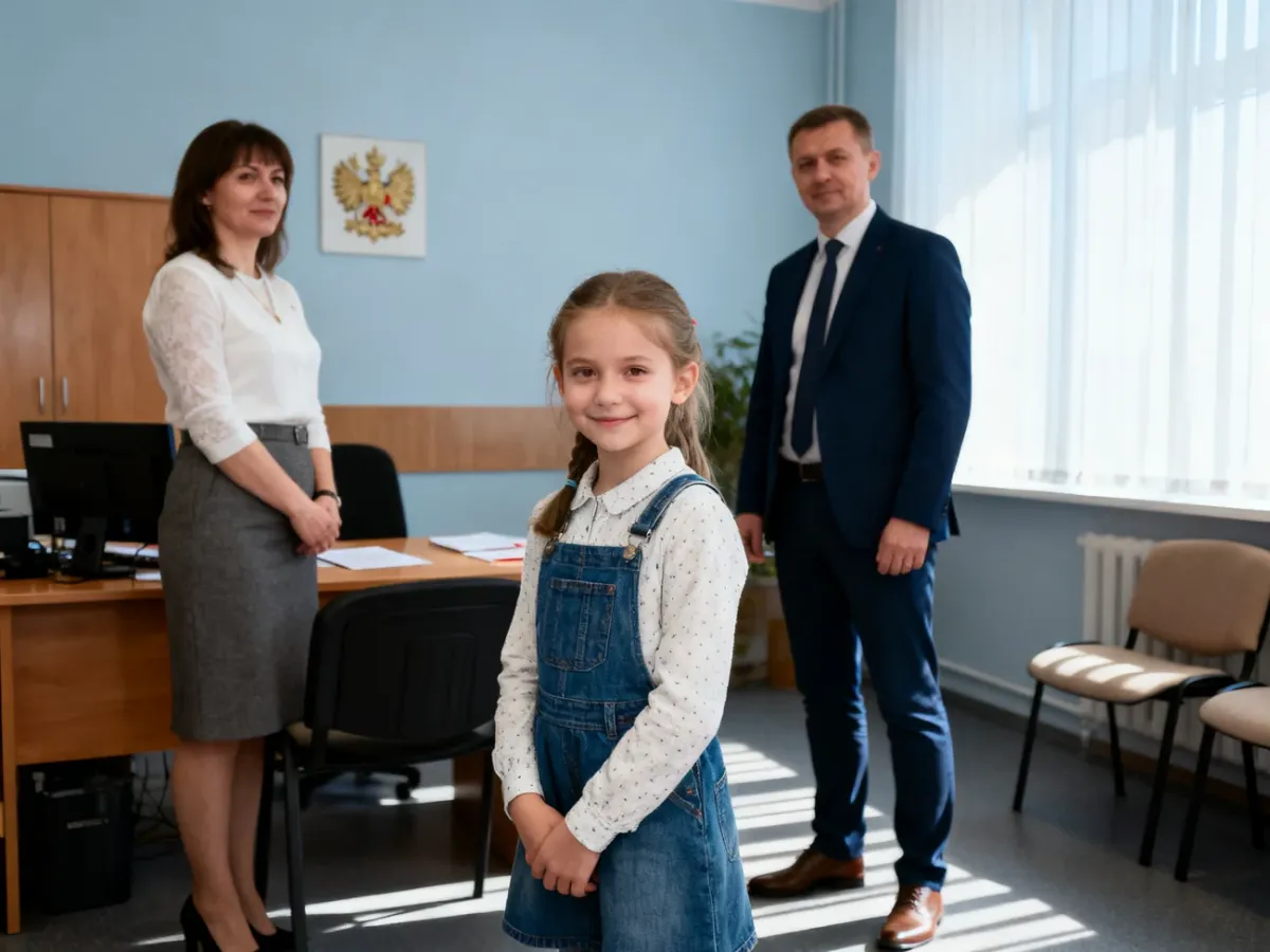 Dziewczynka z rodzicami w polskim urzędzie stanu cywilnego