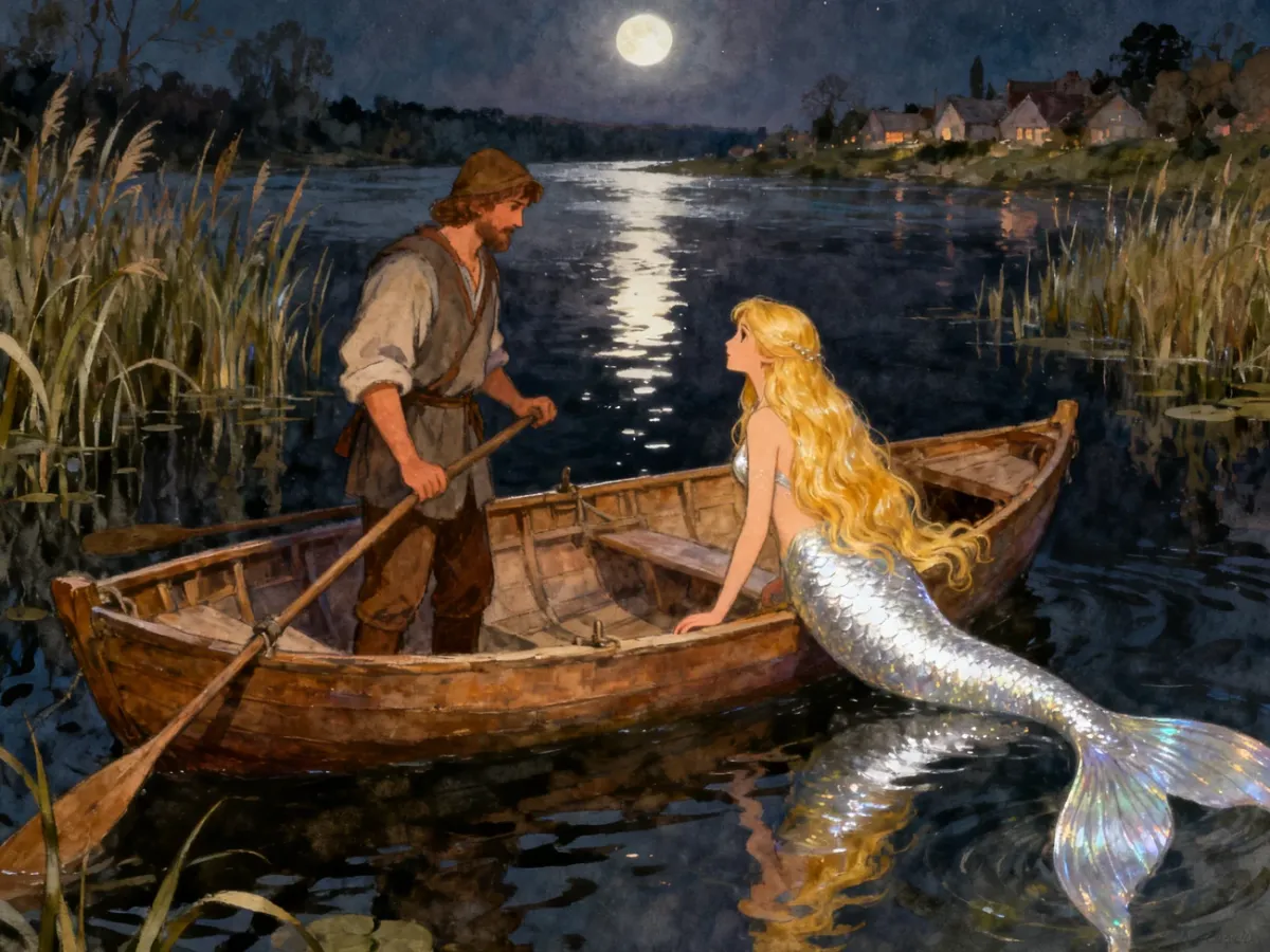 Wars meets the mermaid Sawa on the Vistula at night